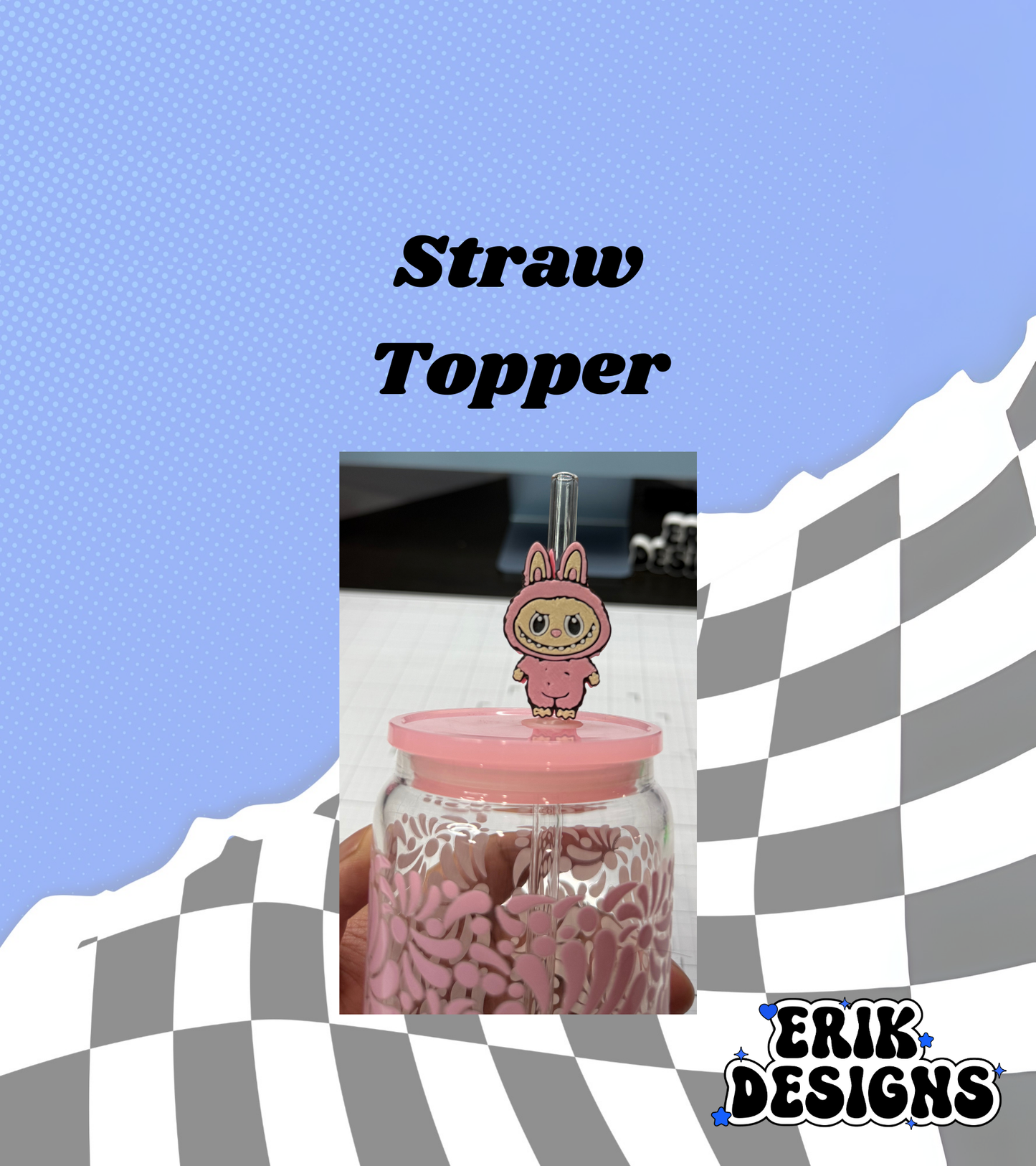 3D Pink bubu Straw Topper