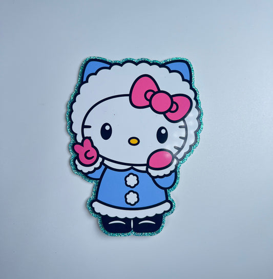 Hk blue puffy sweater printed topper
