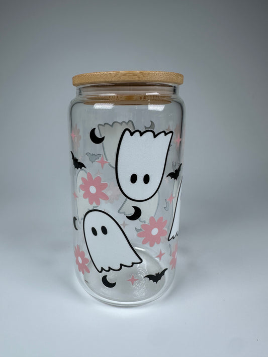Ghost and Flowers Glass Cup